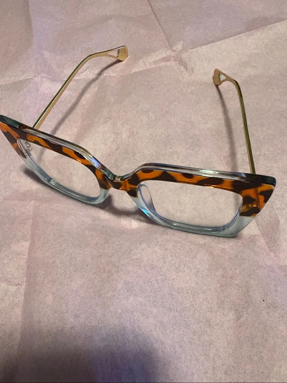 Tortoiseshell Cat-Eye Oversized Retro Glasses - Clear Blue Accents